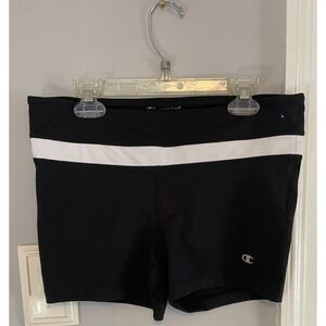 Champion Women Small Athletic Shorts Black White Striped Waistband Double Dry
